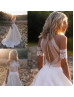 Ivory Lace Satin Boho Wedding Dress